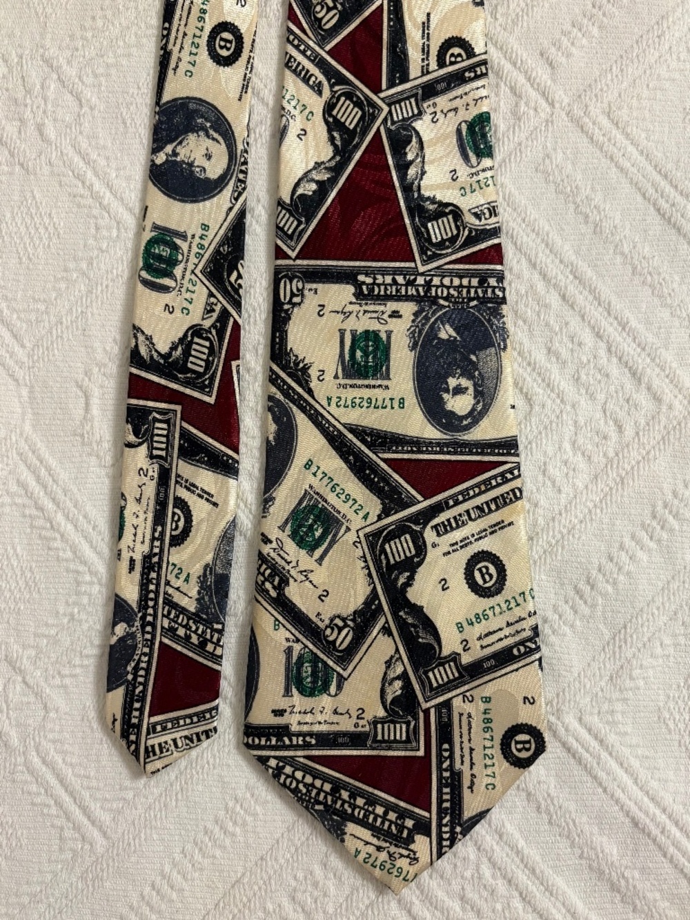 Steven Harris Mens Money Vintage Novelty Silk Tie Maroon Burgundy Cash Currency